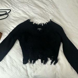 Distressed crop sweater